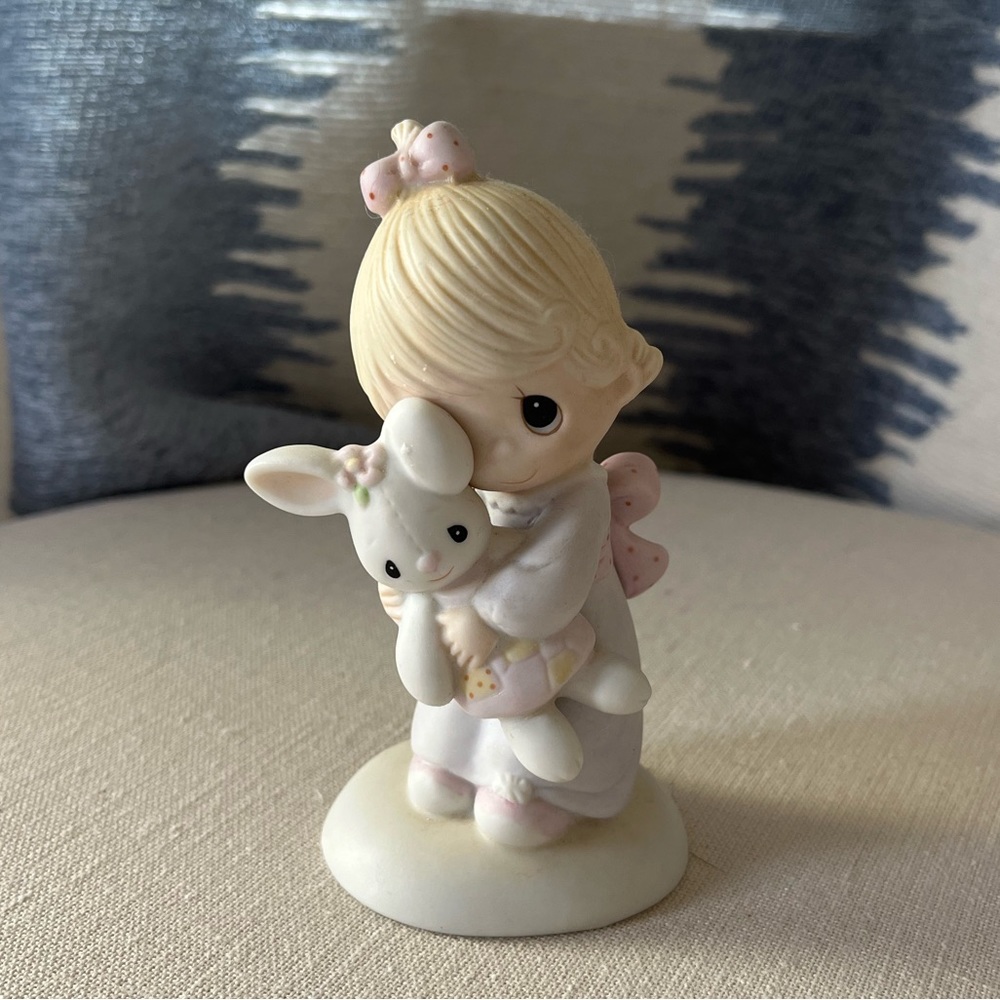 EUC Vintage Precious Moments Jesus Loves Me ceramic figurines girl with bunny
